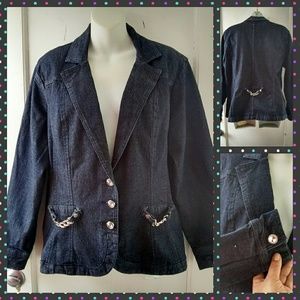Sweet Vibes Dark Denim/Rhinestone Blazer Plus Size